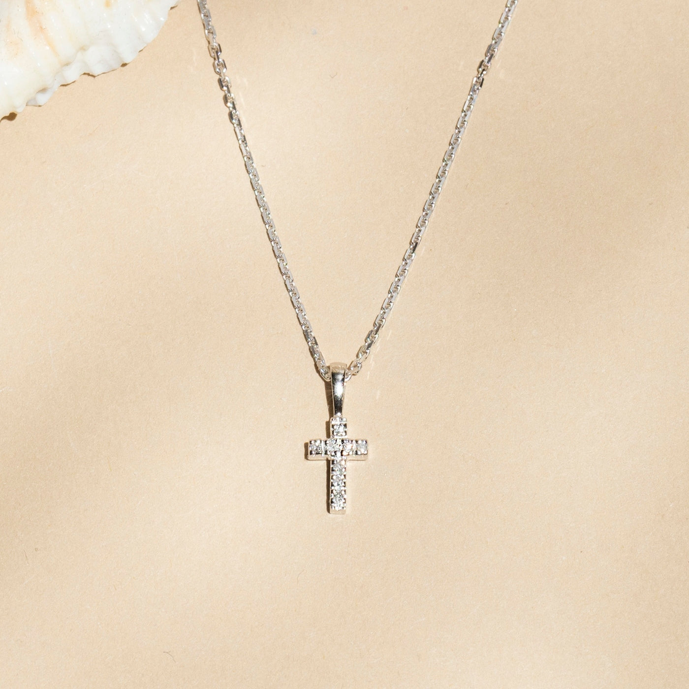 "Mini Cross" Pendant White Gold Diamond: 0.02Ct/8 - White Gold