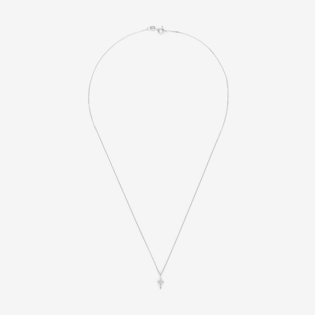 Pendentif "Mini Croix" Or Blanc D 0,02Ct/8 - Or Blanc 750/1000