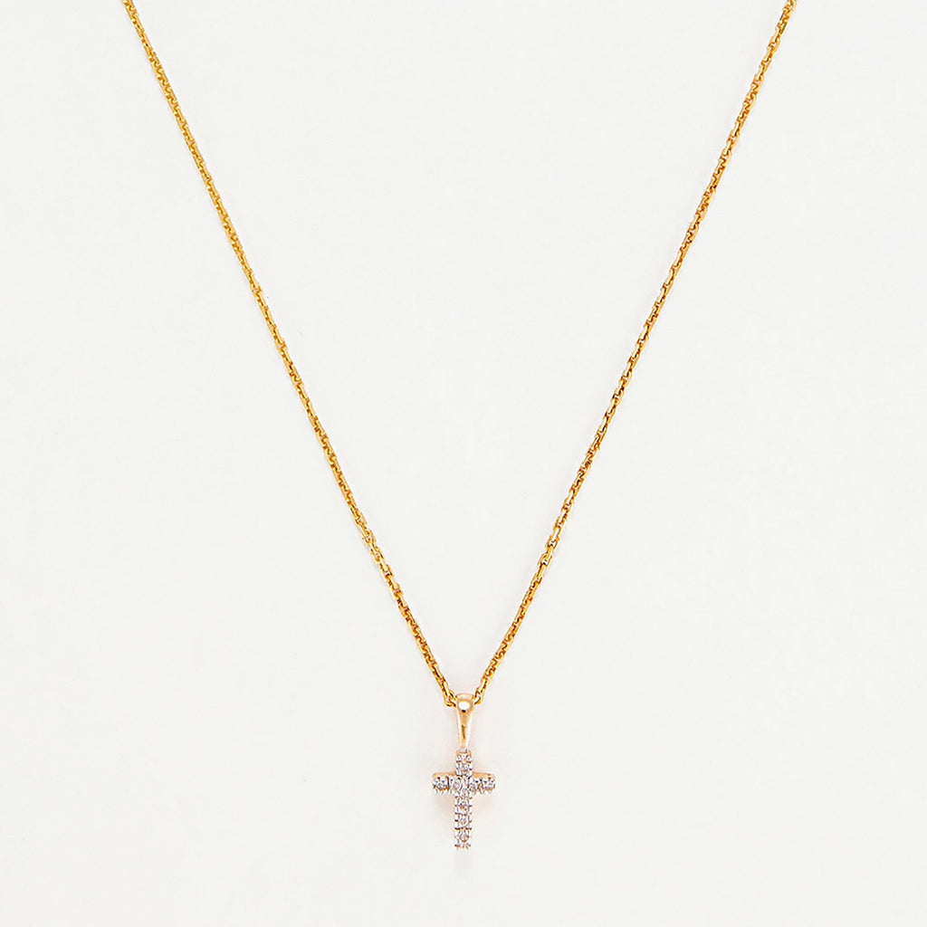 "Mini Cross" Pendant Yellow Gold Diamond: 0.02Ct/8 - Yellow Gold