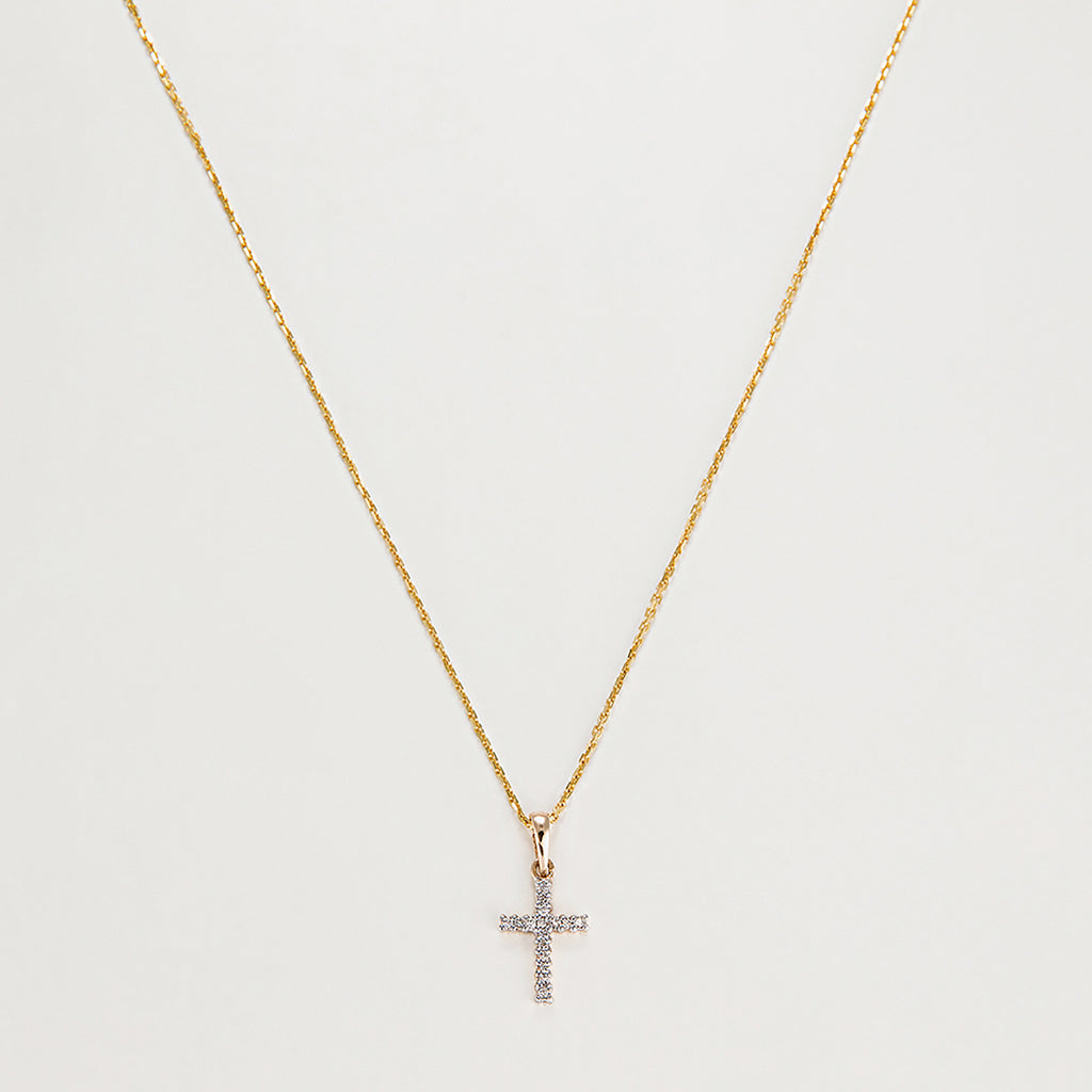 Pendentif "Croix Du Bonheur" Diamant :0,06Ct/16 - Or Jaune 375/1000