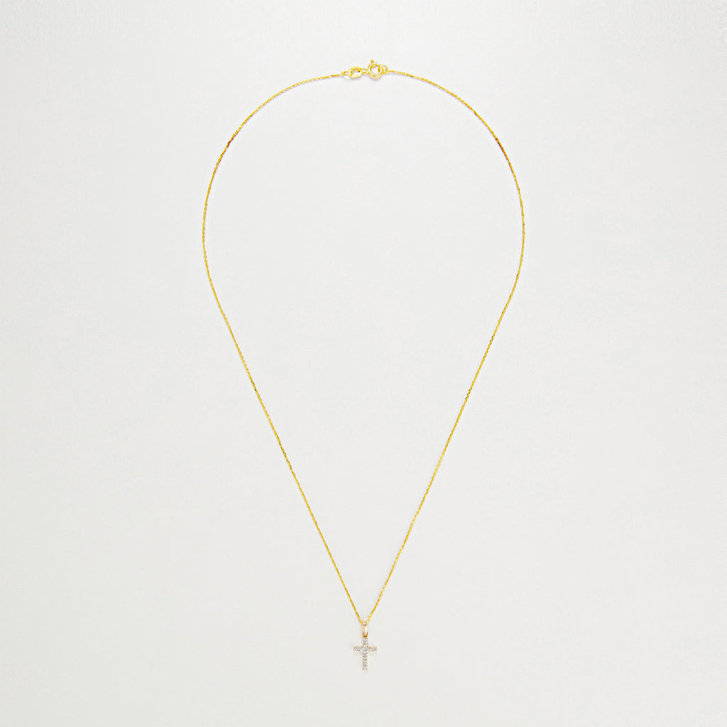 Pendentif "Croix Du Bonheur" Diamant :0,06Ct/16 - Or Jaune 375/1000