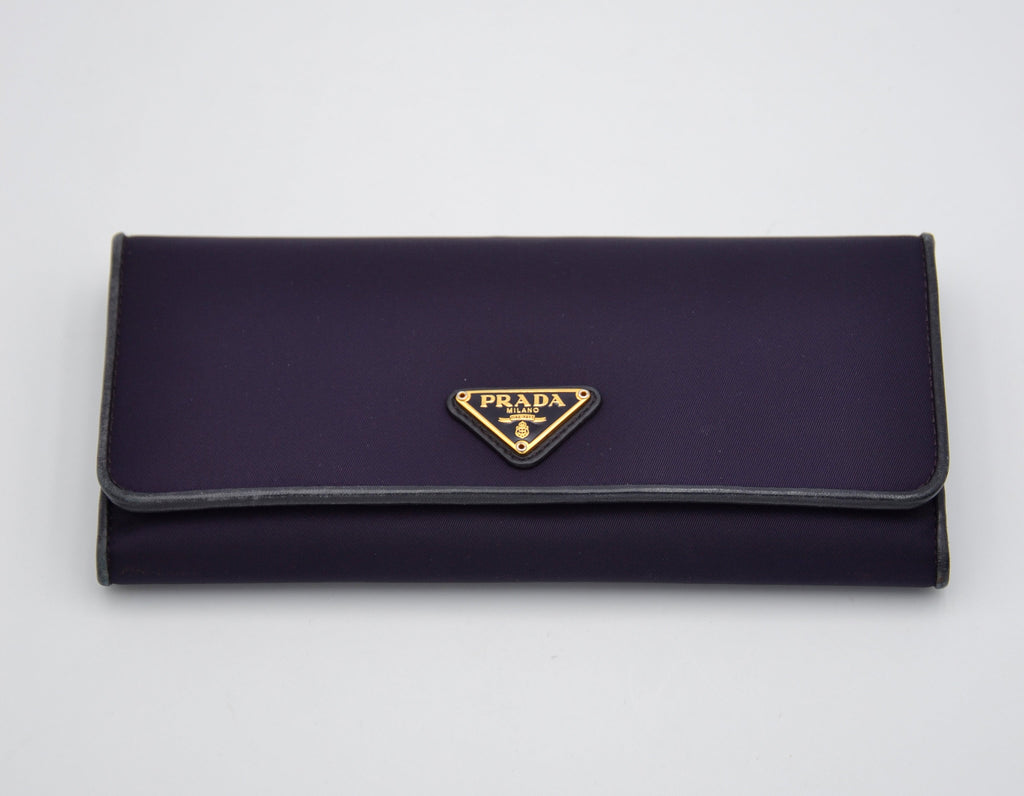 Long Prada Wallet in Purple Nylon & Black Leather