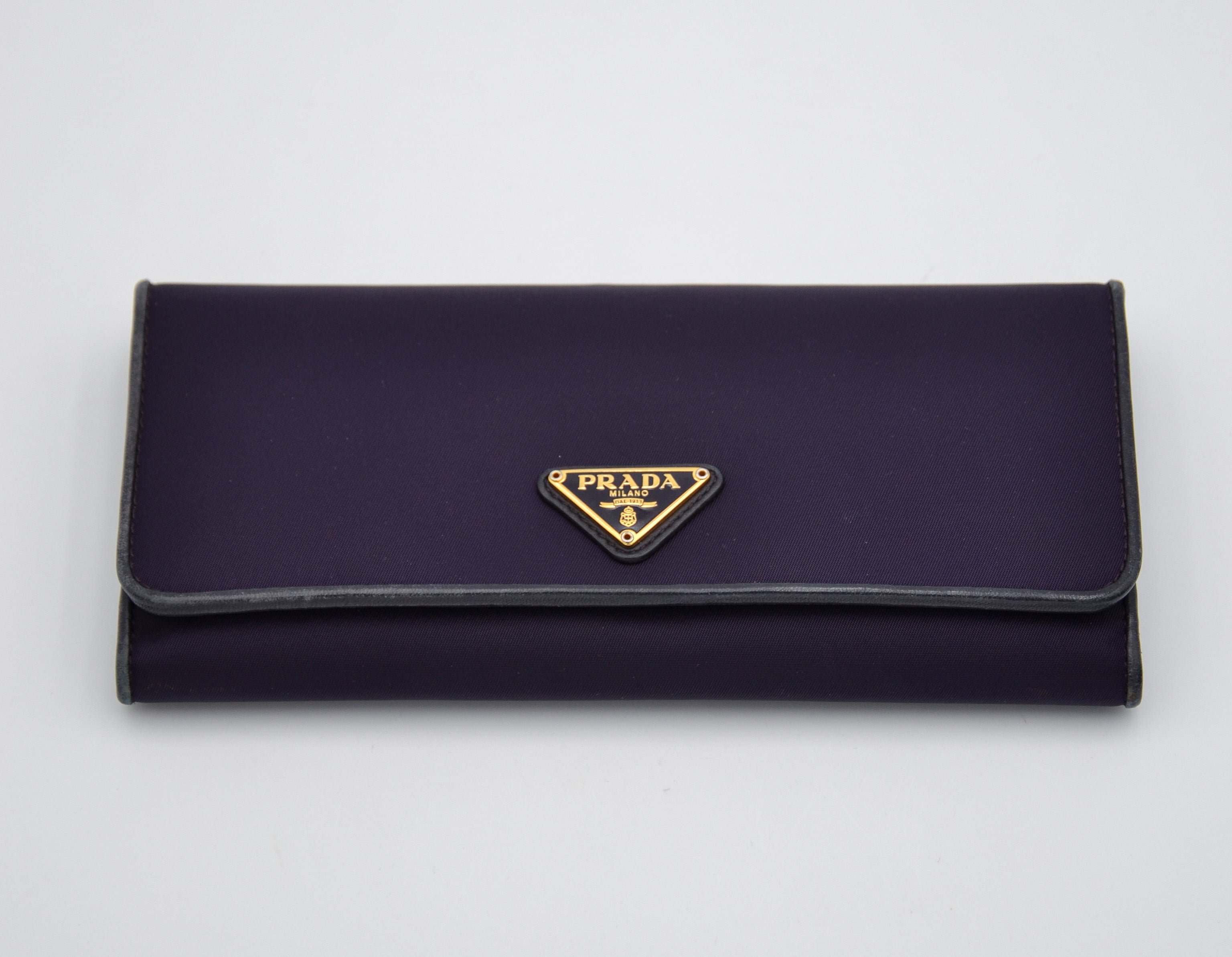 Long Prada Wallet in Purple Nylon & Black Leather