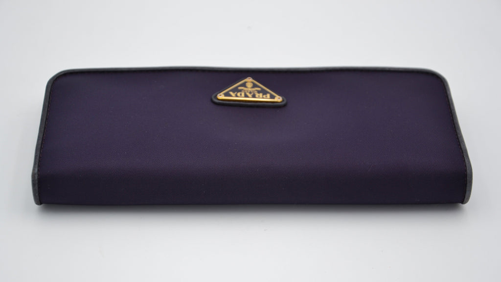 Long Prada Wallet in Purple Nylon & Black Leather