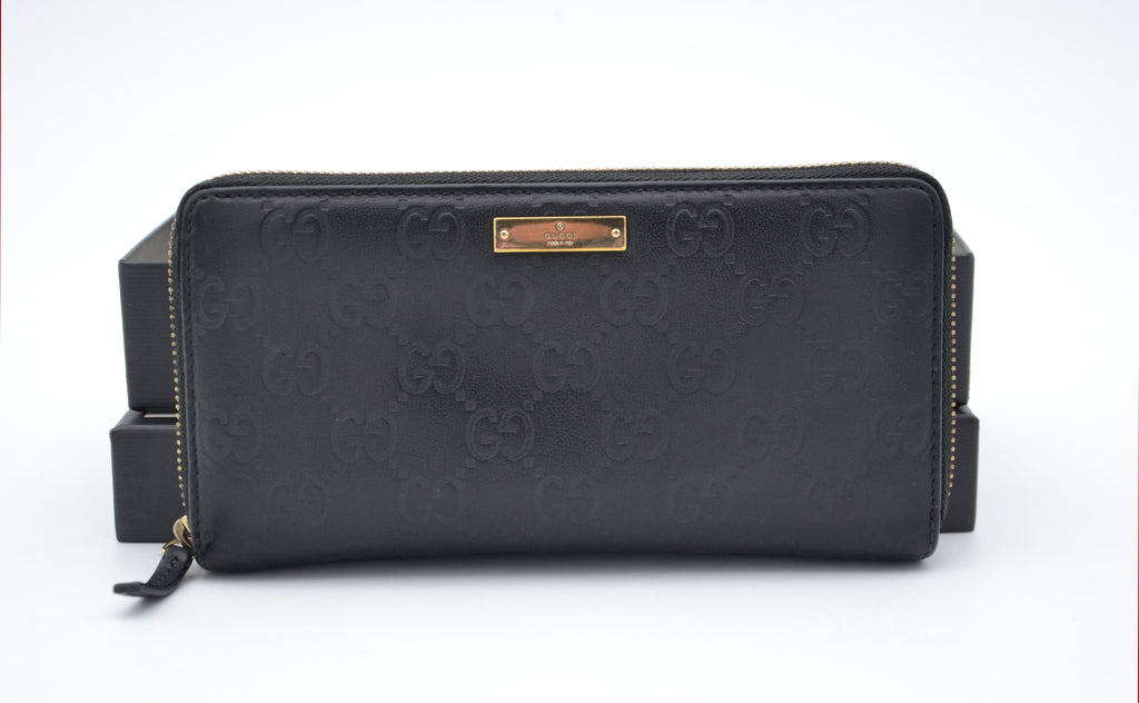 Gucci Long Zippy Wallet in Black Guccissima Leather