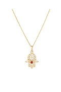 “Hand Of Fatma Ruby” Pendant 375/1000 Yellow Gold
