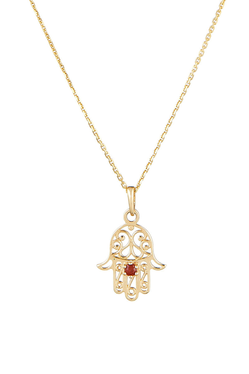 Pendentif "Main de Fatma Rubis" Or Jaune 375/1000