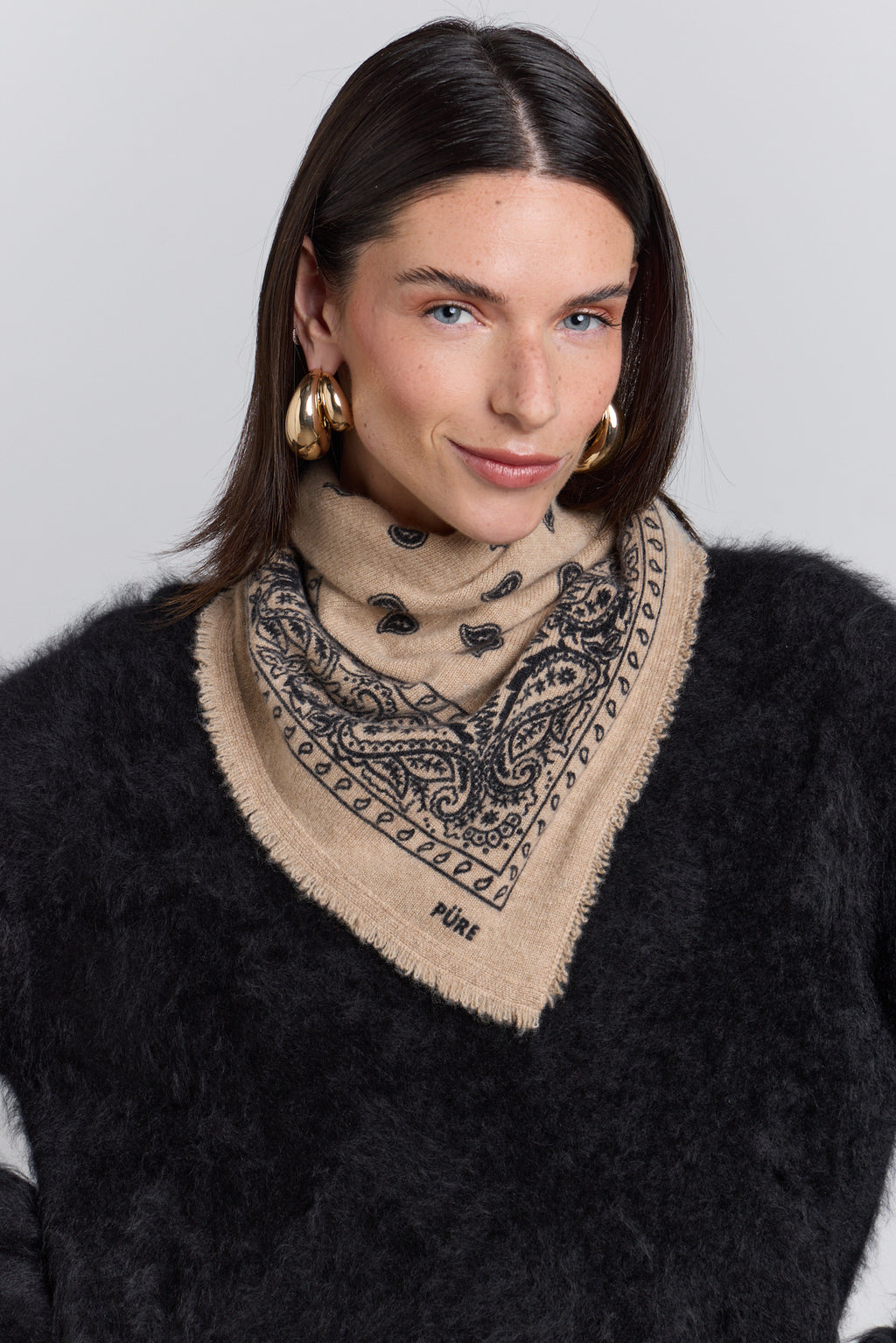 Echarpe Bandana Presley En Cachemire - Beige & Noir - Mixte - 100% Cachemire