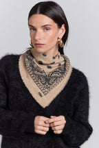 Echarpe Bandana Presley En Cachemire - Beige & Noir - Mixte - 100% Cachemire