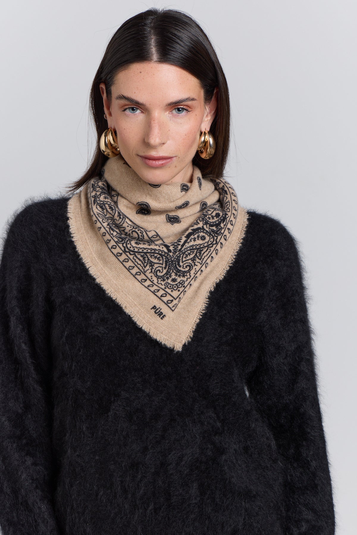 Echarpe Bandana Presley En Cachemire - Beige & Noir - Mixte - 100% Cachemire