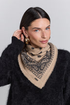 Echarpe Bandana Presley En Cachemire - Beige & Noir - Mixte - 100% Cachemire
