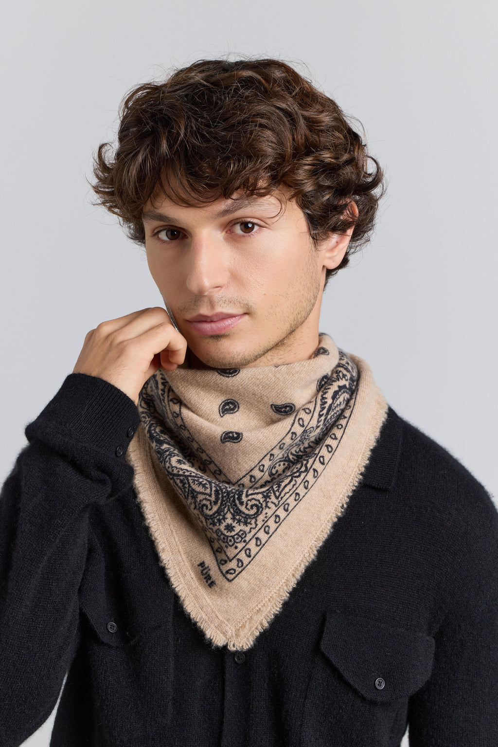 Echarpe Bandana Presley En Cachemire - Beige & Noir - Mixte - 100% Cachemire