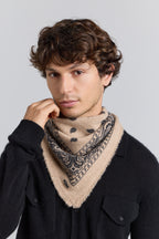 Echarpe Bandana Presley En Cachemire - Beige & Noir - Mixte - 100% Cachemire