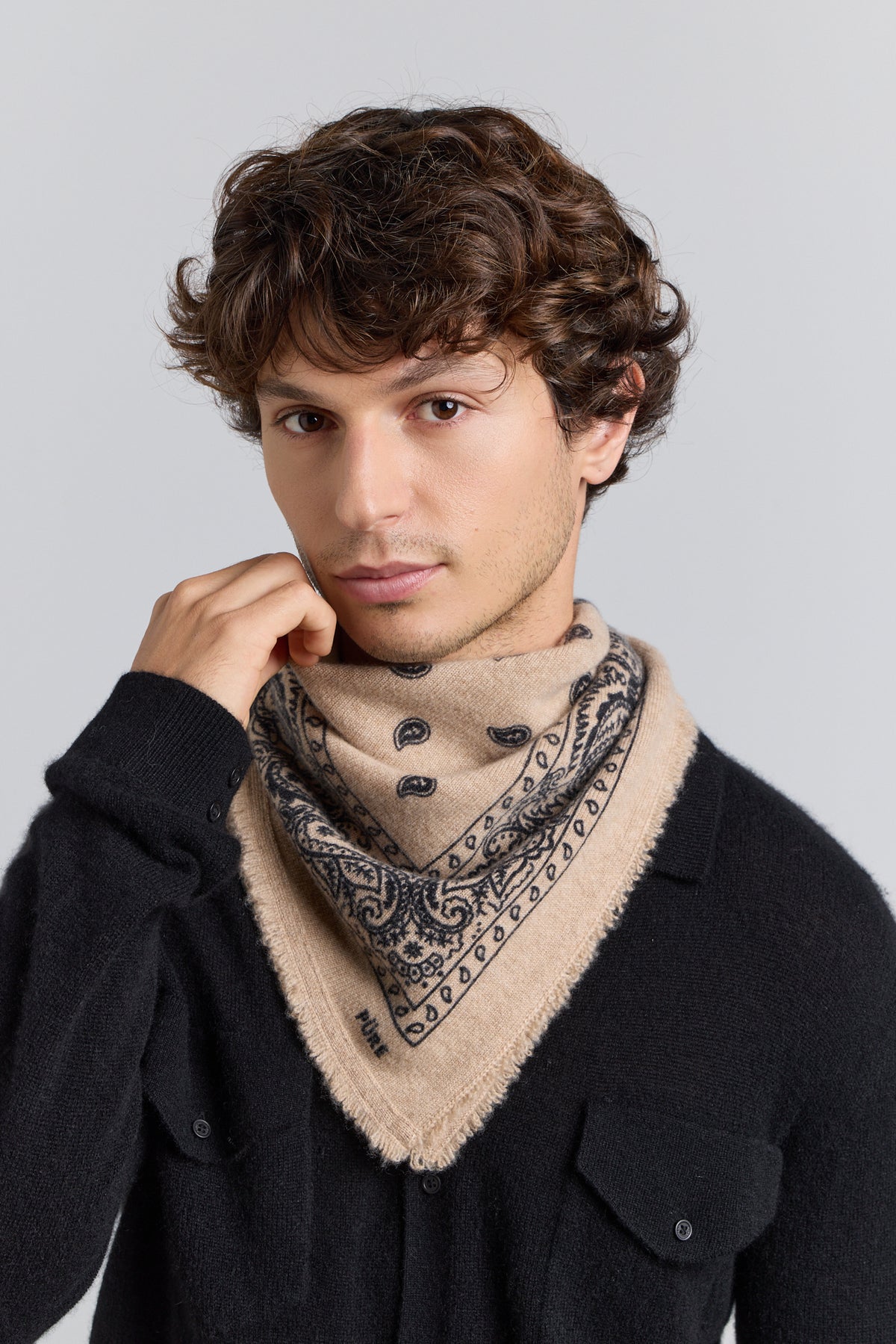 Echarpe Bandana Presley En Cachemire - Beige & Noir - Mixte - 100% Cachemire