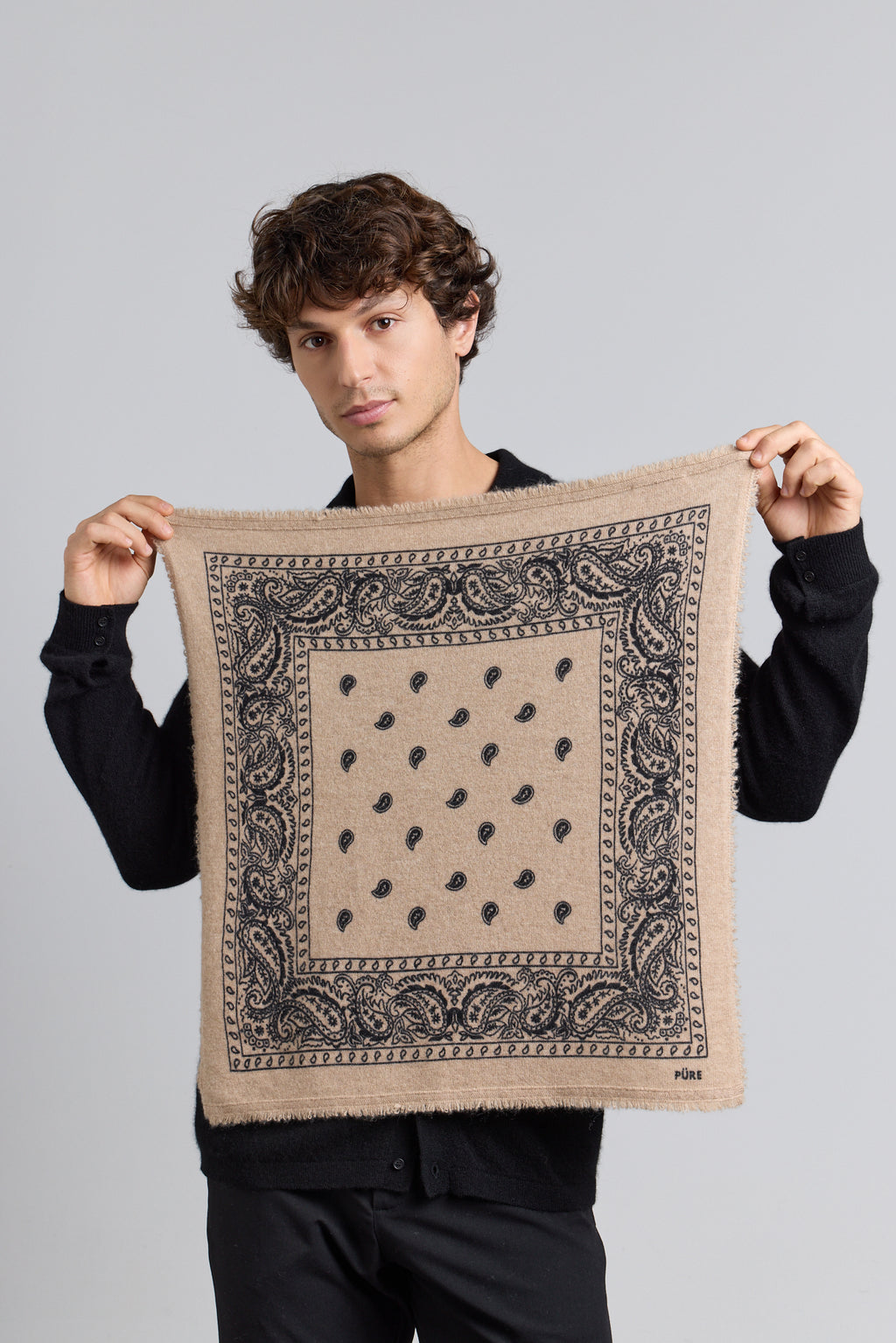 Echarpe Bandana Presley En Cachemire - Beige & Noir - Mixte - 100% Cachemire