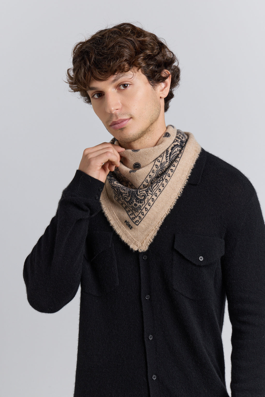 Echarpe Bandana Presley En Cachemire - Beige & Noir - Mixte - 100% Cachemire