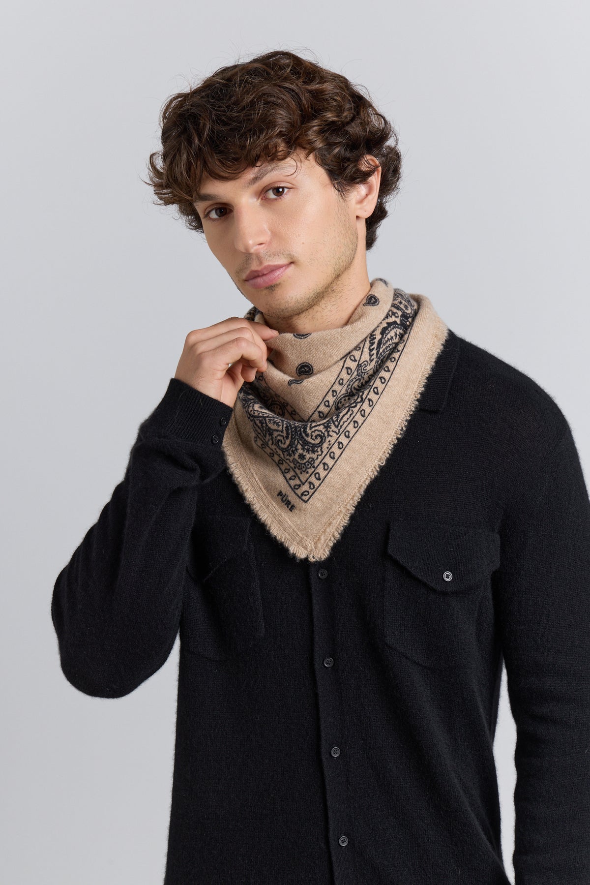 Echarpe Bandana Presley En Cachemire - Beige & Noir - Mixte - 100% Cachemire