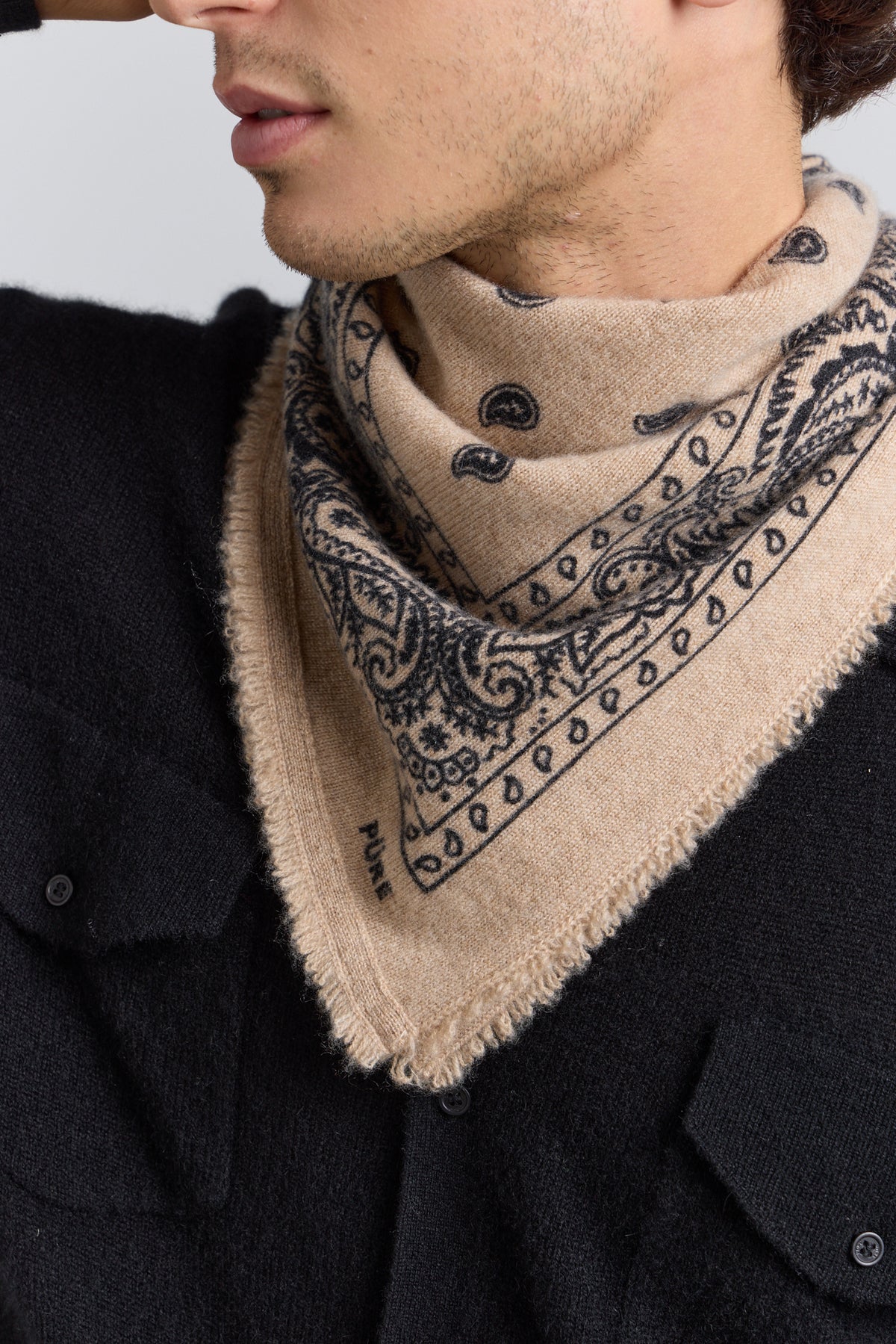 Echarpe Bandana Presley En Cachemire - Beige & Noir - Mixte - 100% Cachemire