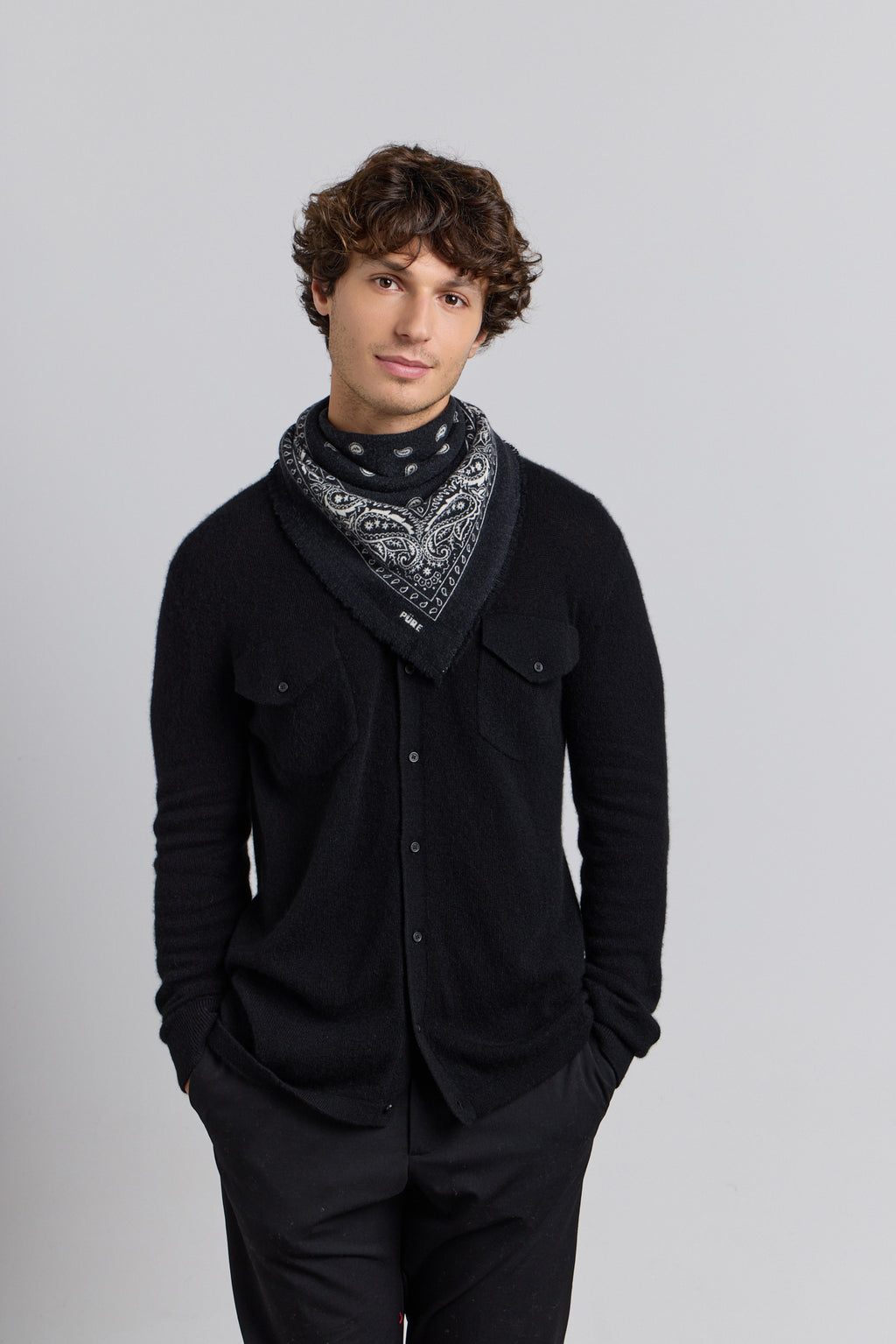 Pañuelo Bandana Presley en Cachemira - Negro & Blanco - Unisex