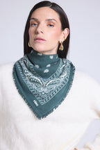 Chusta Bandana Atlas Presley z Kaszmiru – Butelkowa Zieleń & Biała – Mixte – 100% Kaszmir