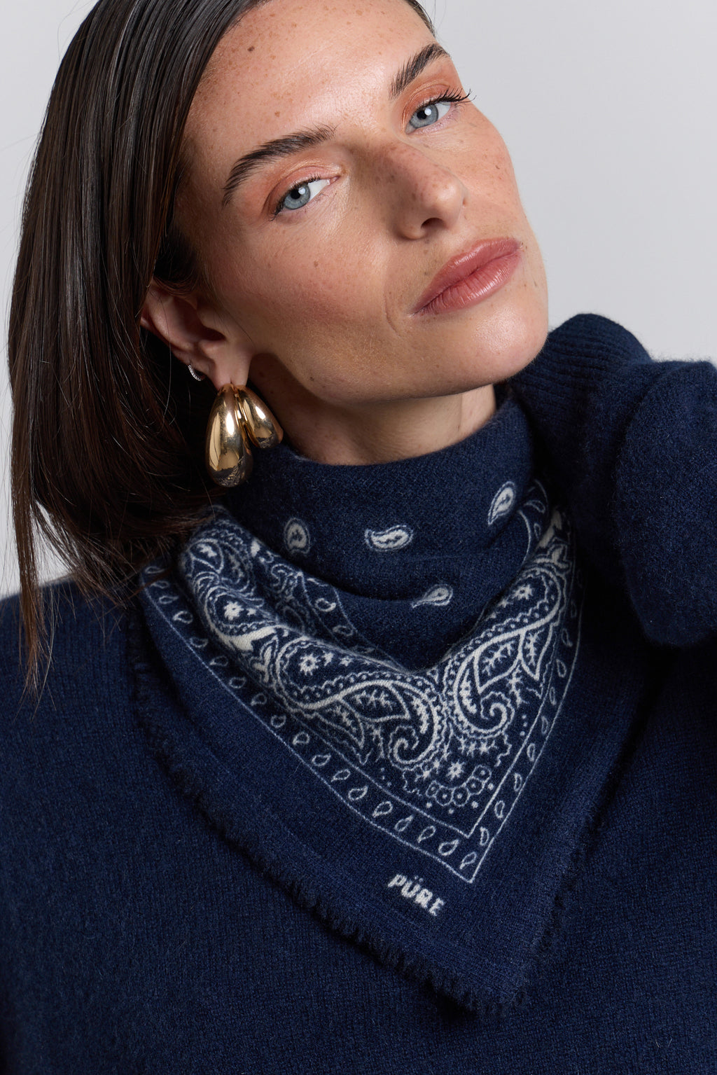 Echarpe Bandana Presley En Cachemire - Marine & Blanc - Mixte - 100% Cachemire