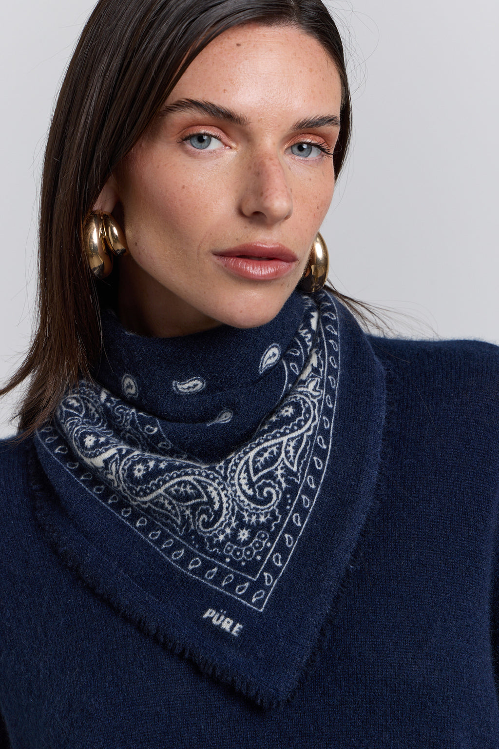 Echarpe Bandana Presley En Cachemire - Marine & Blanc - Mixte - 100% Cachemire