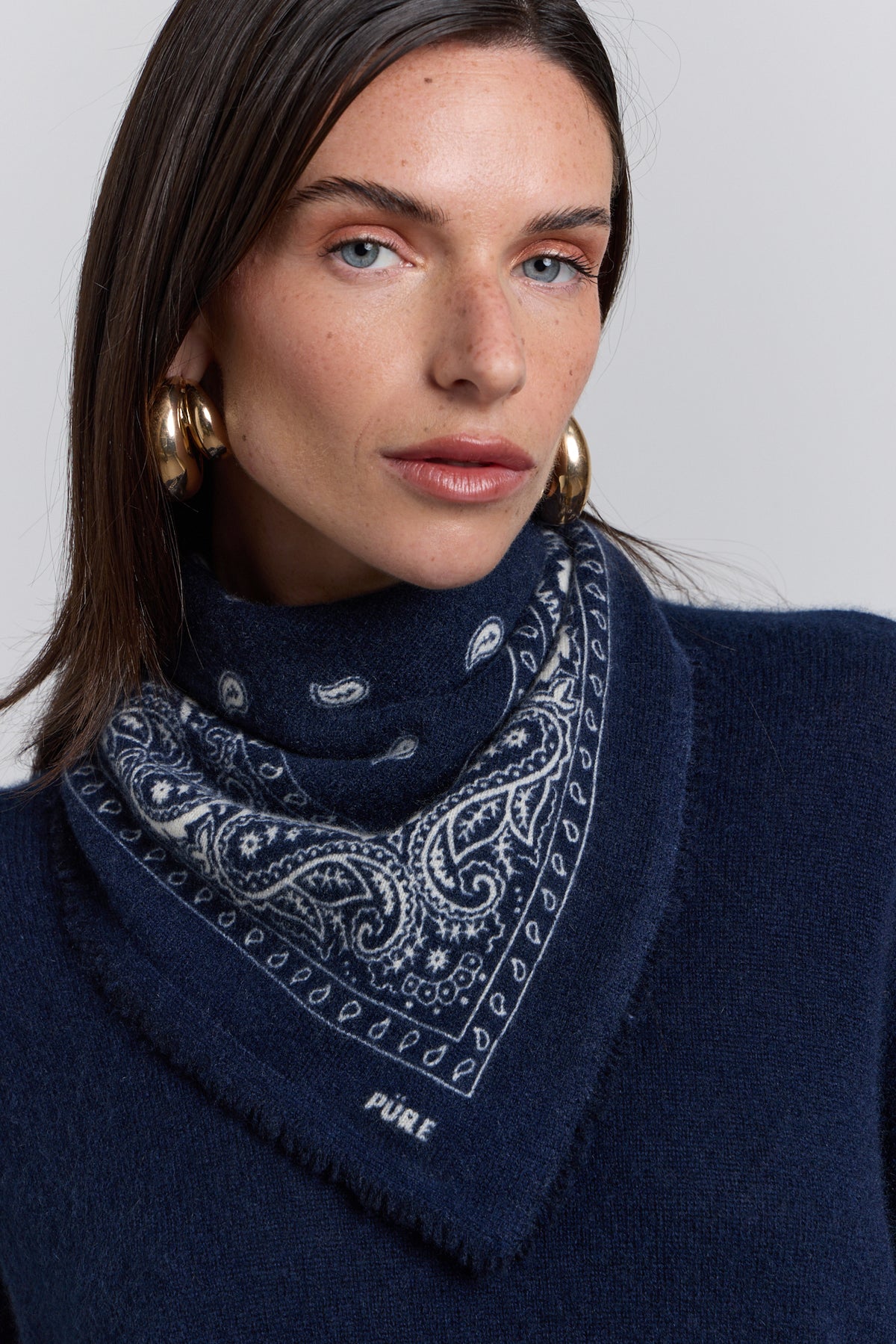 Echarpe Bandana Presley En Cachemire - Marine & Blanc - Mixte - 100% Cachemire