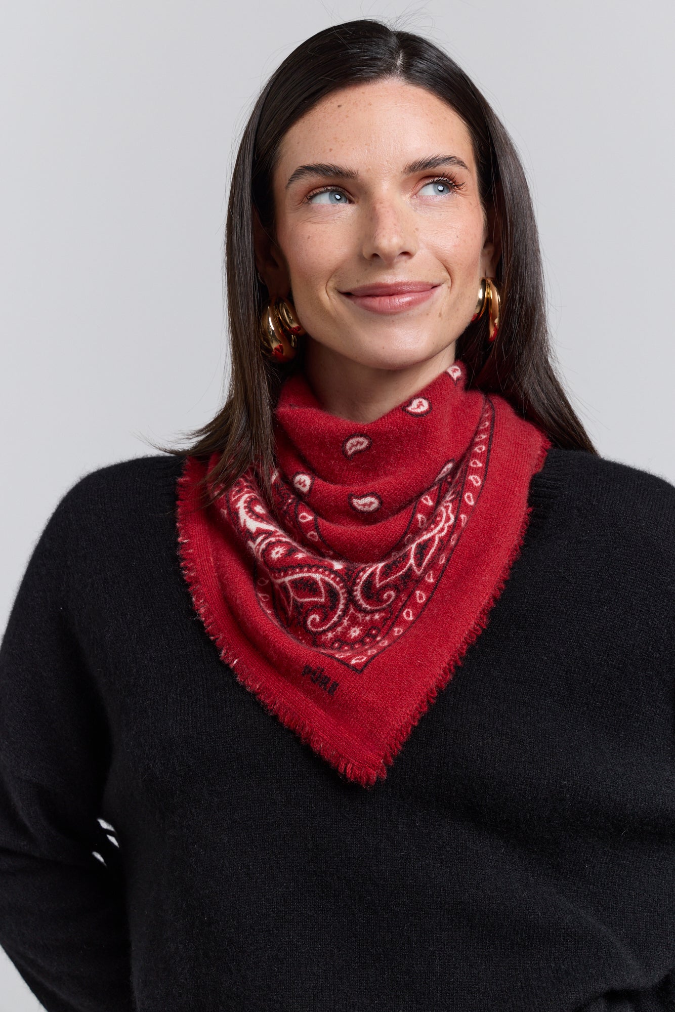 Presley Cashmere Bandana Scarf - Red & Black - Unisex