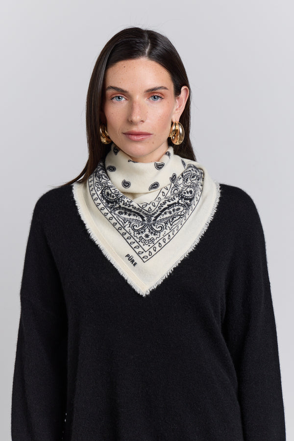 Echarpe Bandana Presley En Cachemire - Blanc & Noir - Mixte - 100% Cachemire