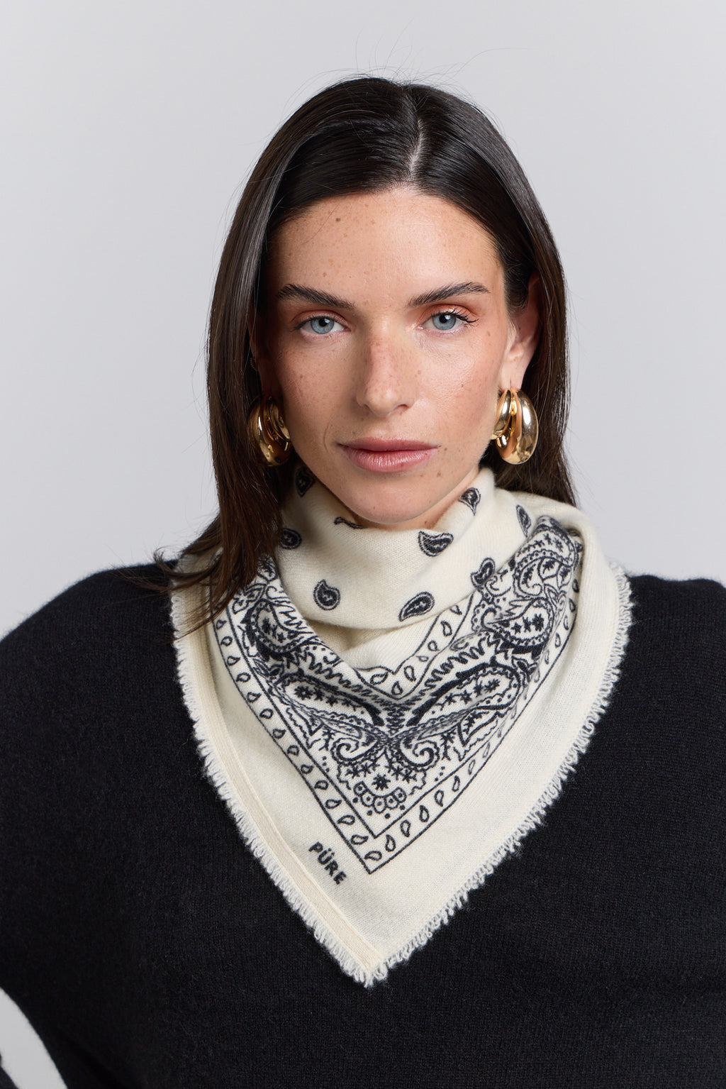Bandana sjaal Presley van kasjmier - Wit & zwart - Uniseks - 100% kasjmier