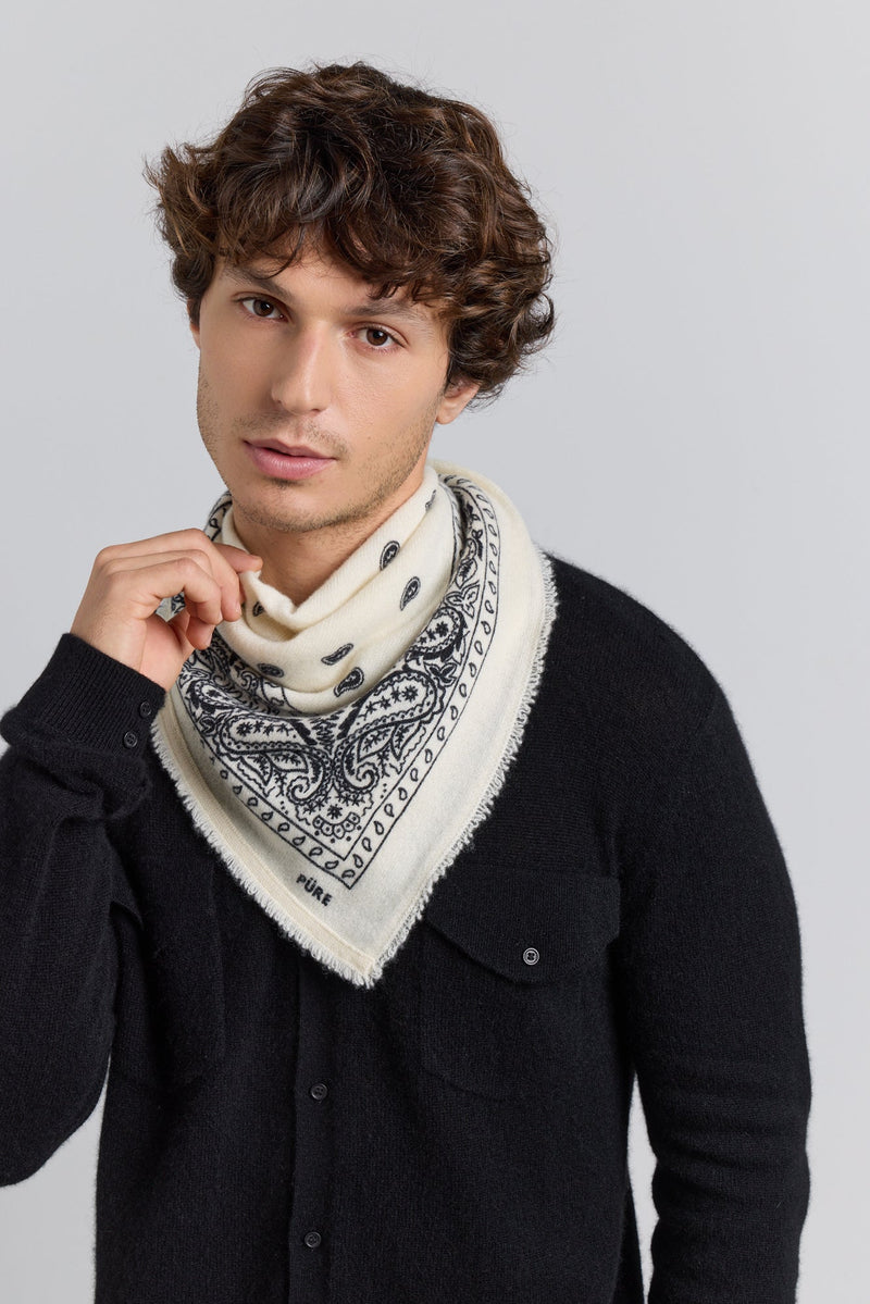 Echarpe Bandana Presley En Cachemire - Blanc & Noir - Mixte