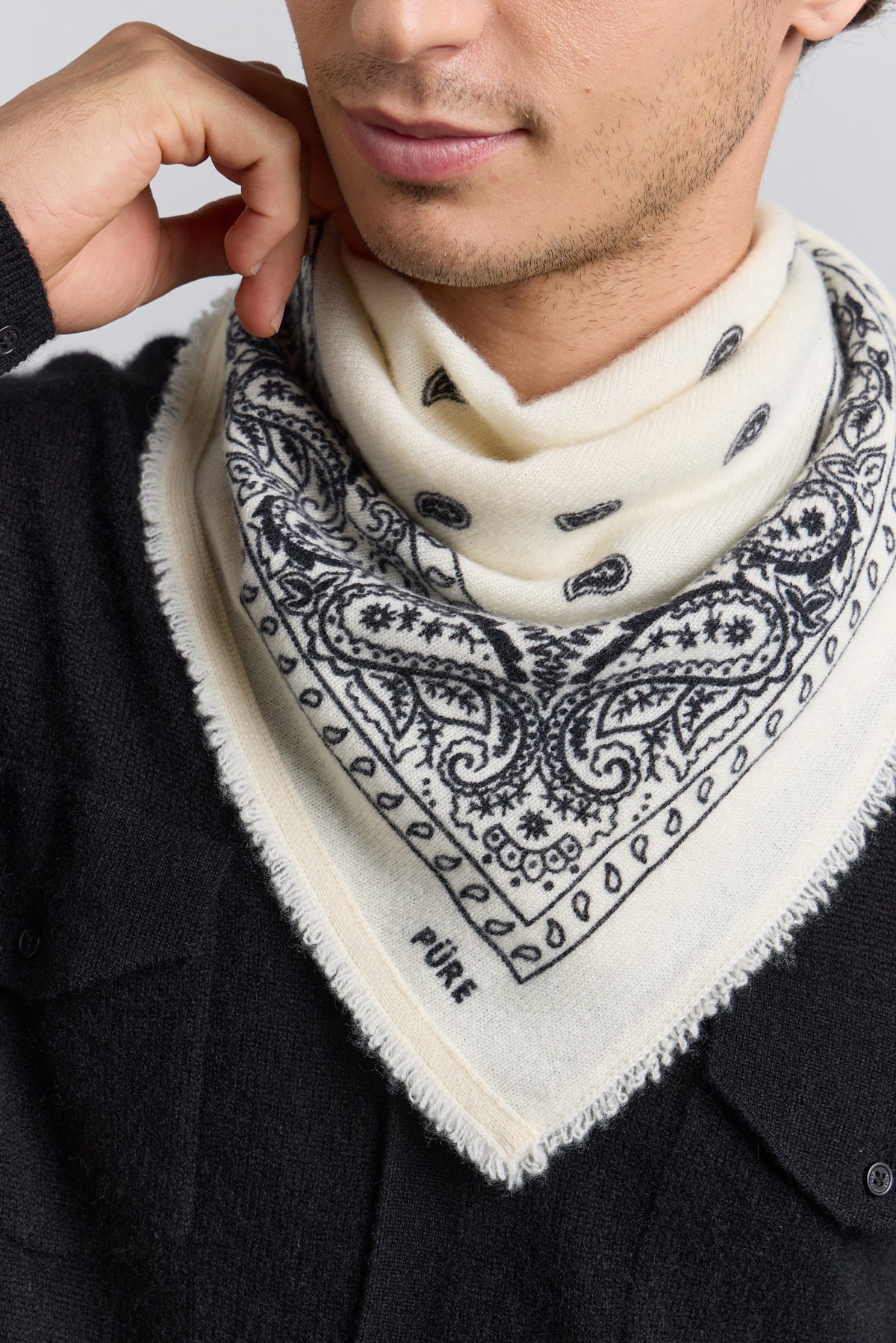 Bandana sjaal Presley van kasjmier - Wit & zwart - Uniseks - 100% kasjmier