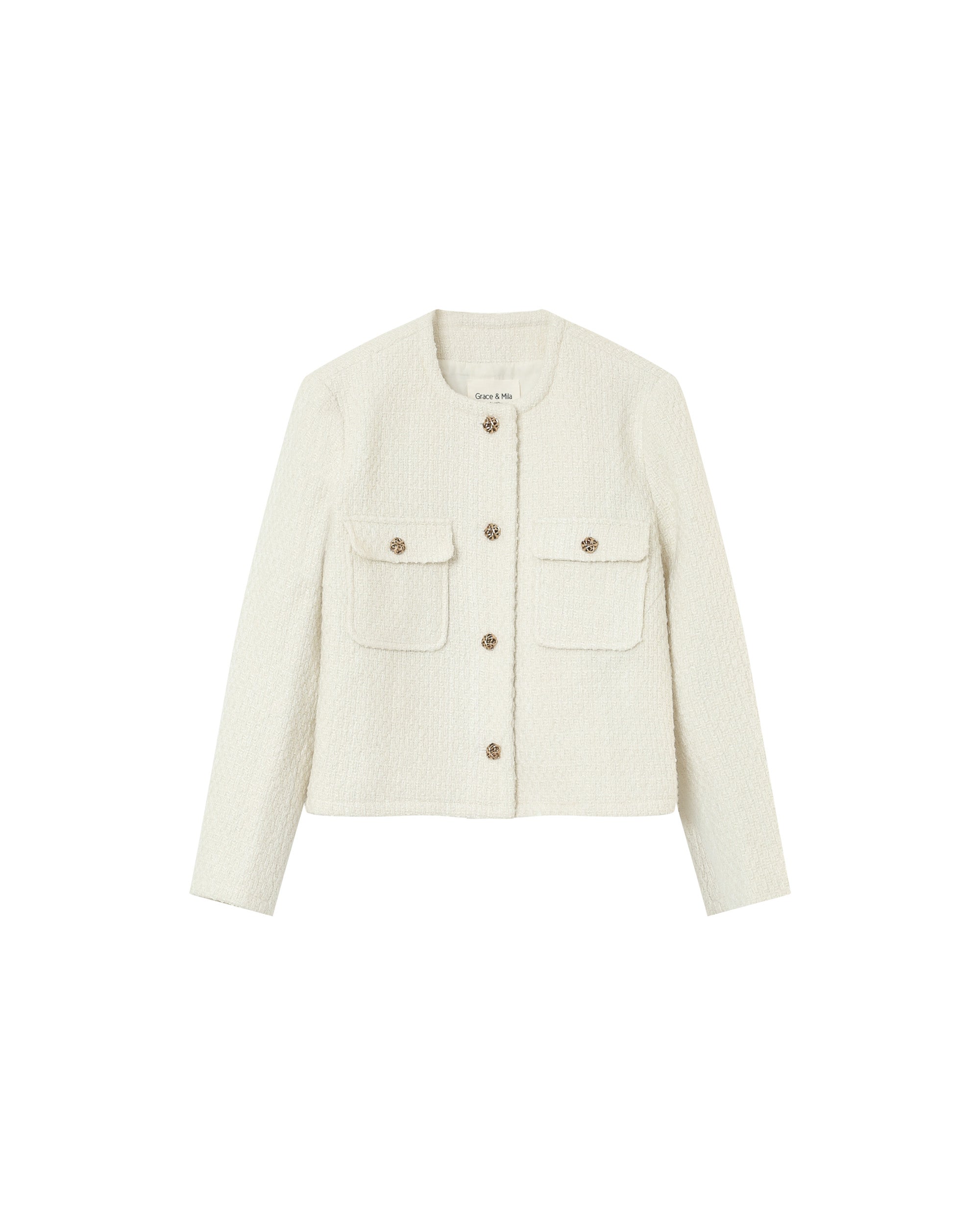 Short Collarless Jacket Ecru Prune