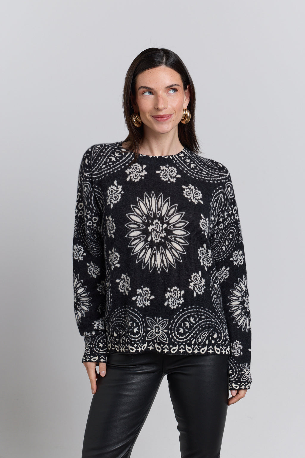 Pullover Bandana Presley - Noir Blanc - Femme - 100% Cachemire