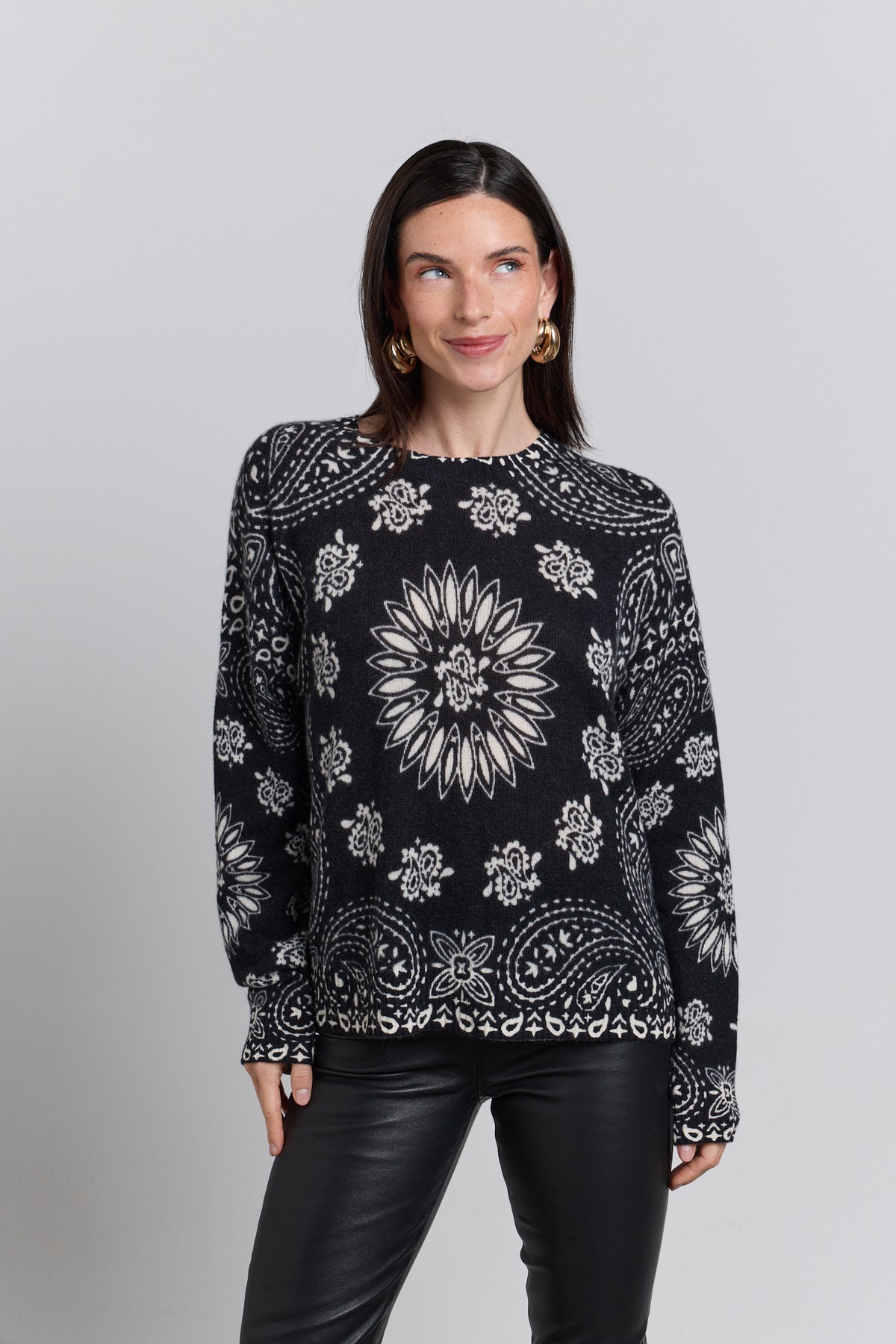 Pullover Bandana Presley - Noir Blanc - Femme - 100% Cachemire