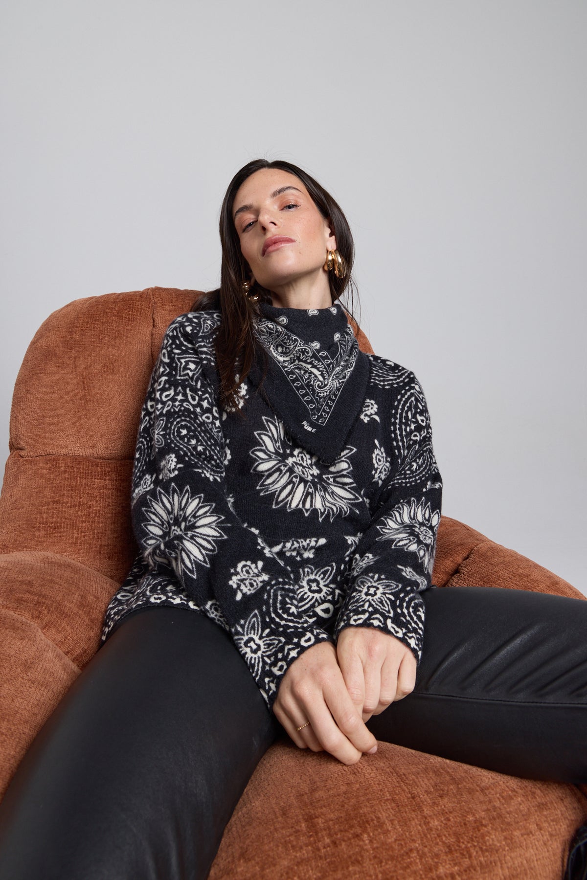 Pullover Bandana Presley - Noir Blanc - Femme - 100% Cachemire