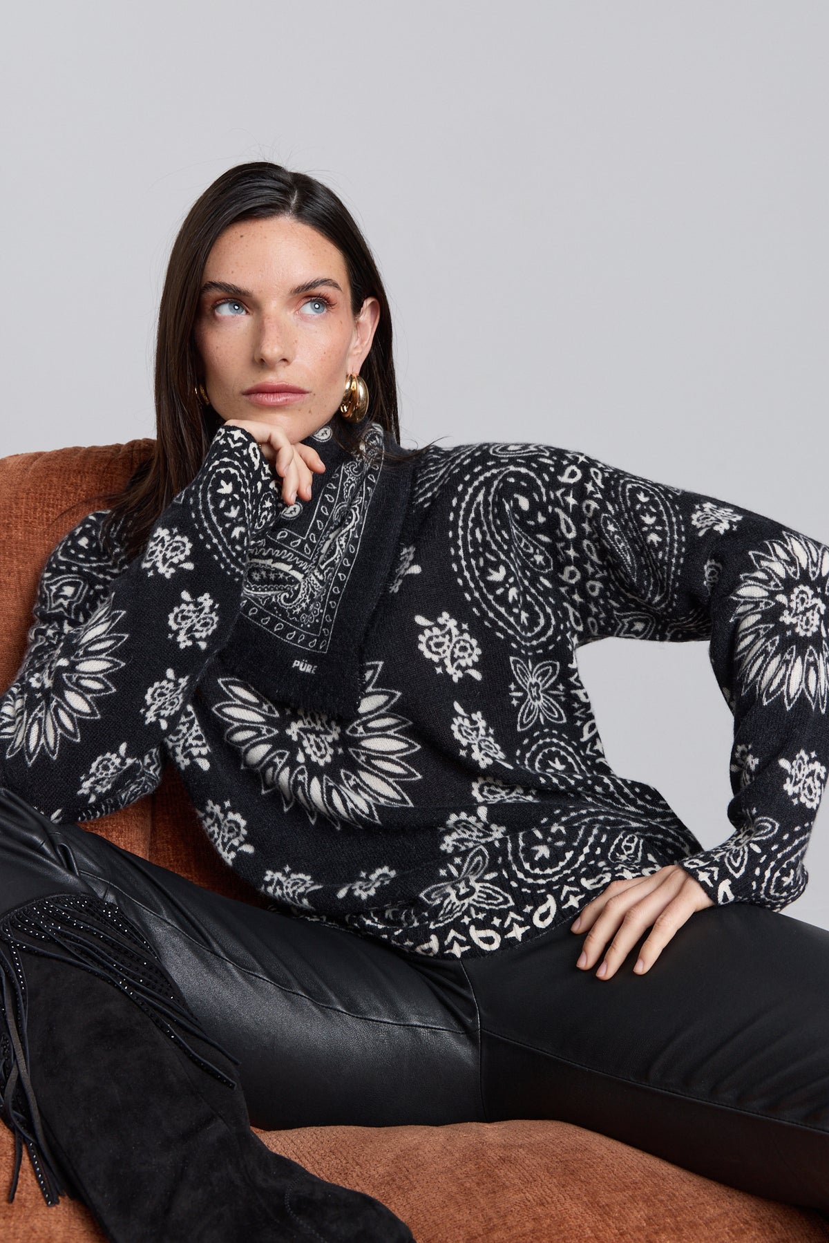 Pullover Bandana Presley - Noir Blanc - Femme - 100% Cachemire