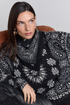 Pullover Bandana Presley - Noir Blanc - Femme - 100% Cachemire