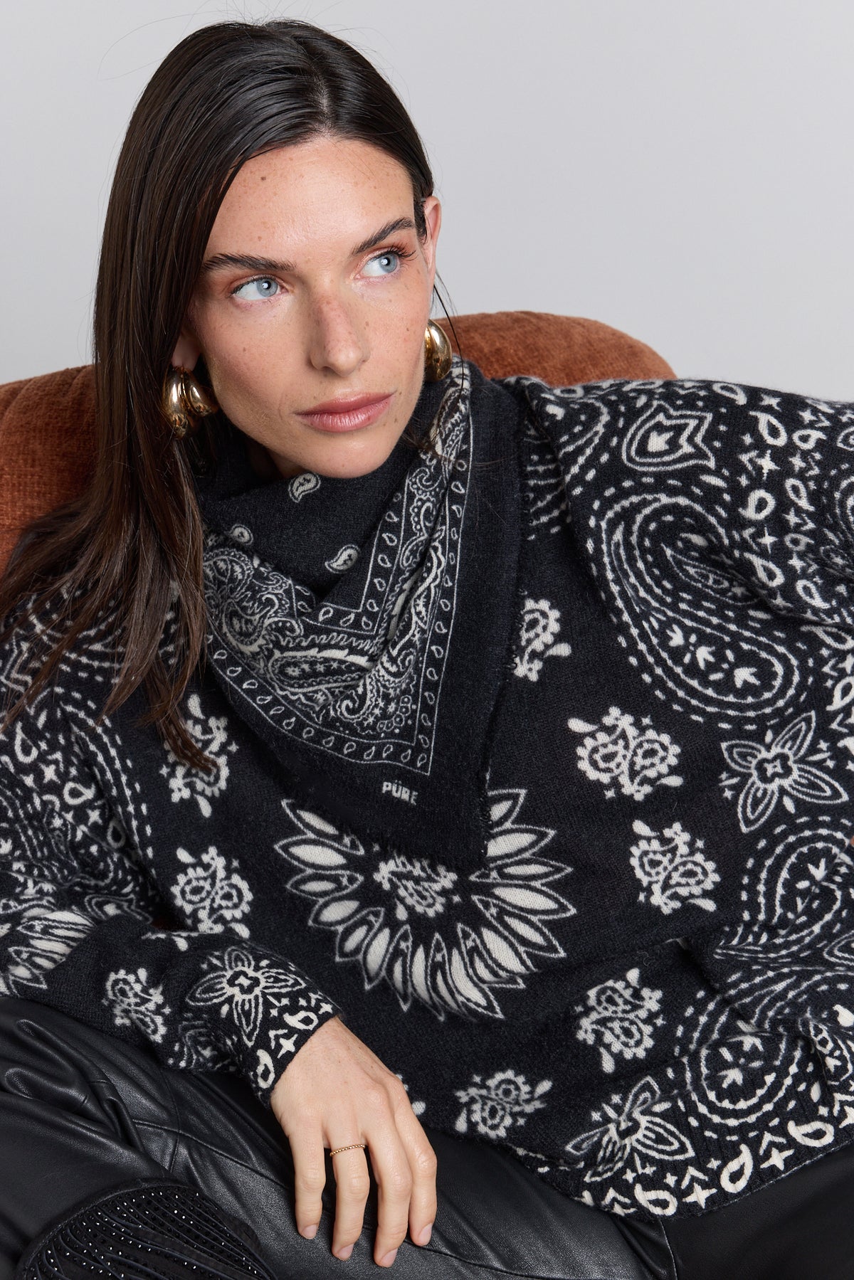 Pullover Bandana Presley - Noir Blanc - Femme - 100% Cachemire
