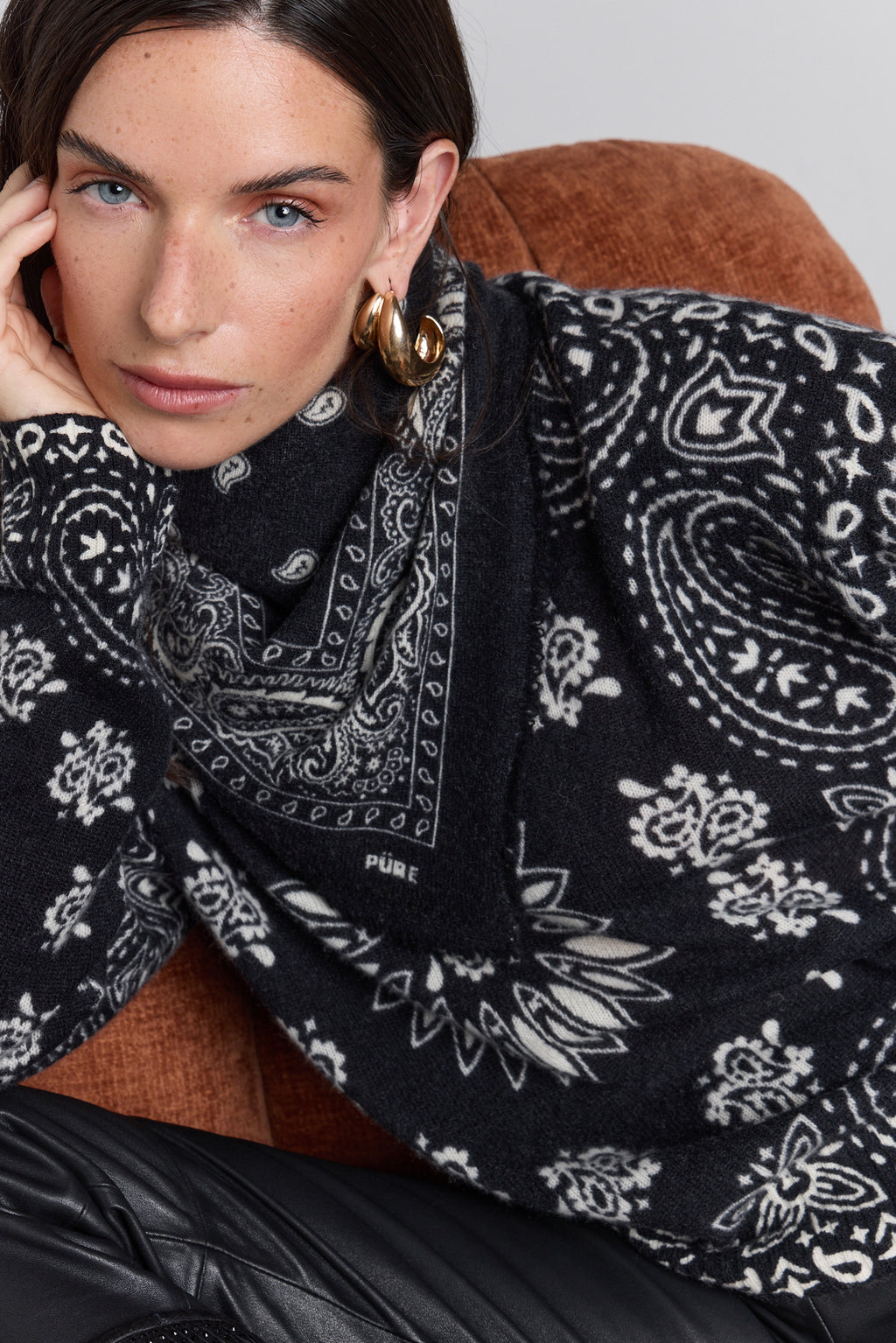 Pullover Bandana Presley - Noir Blanc - Femme - 100% Cachemire