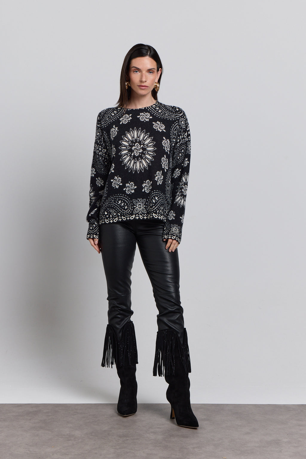 Pullover Bandana Presley - Noir Blanc - Femme - 100% Cachemire