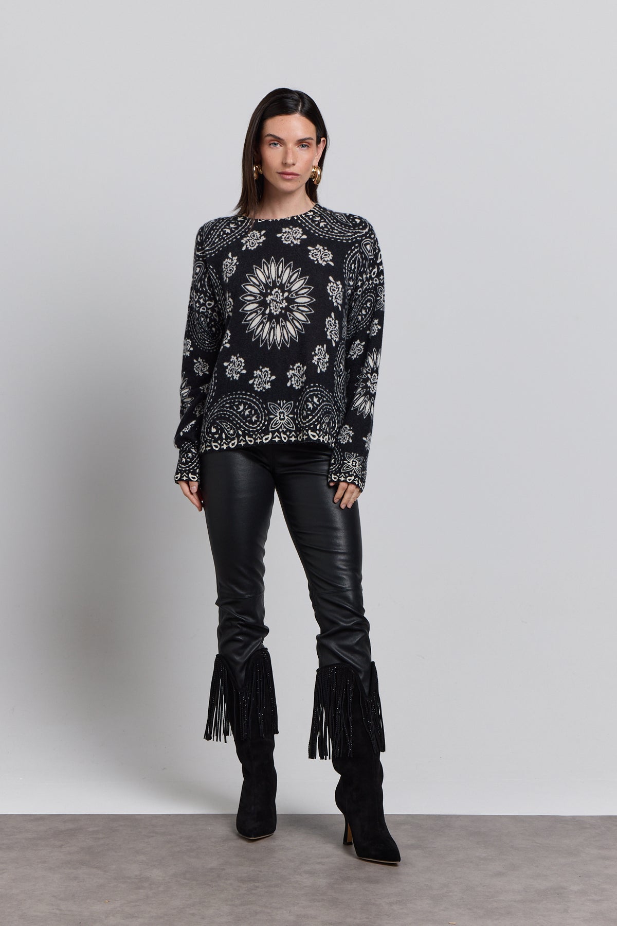Pullover Bandana Presley - Noir Blanc - Femme - 100% Cachemire