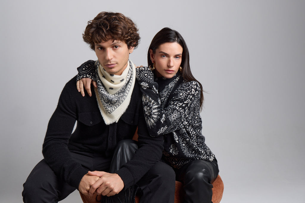 Pullover Bandana Presley - Noir Blanc - Femme - 100% Cachemire