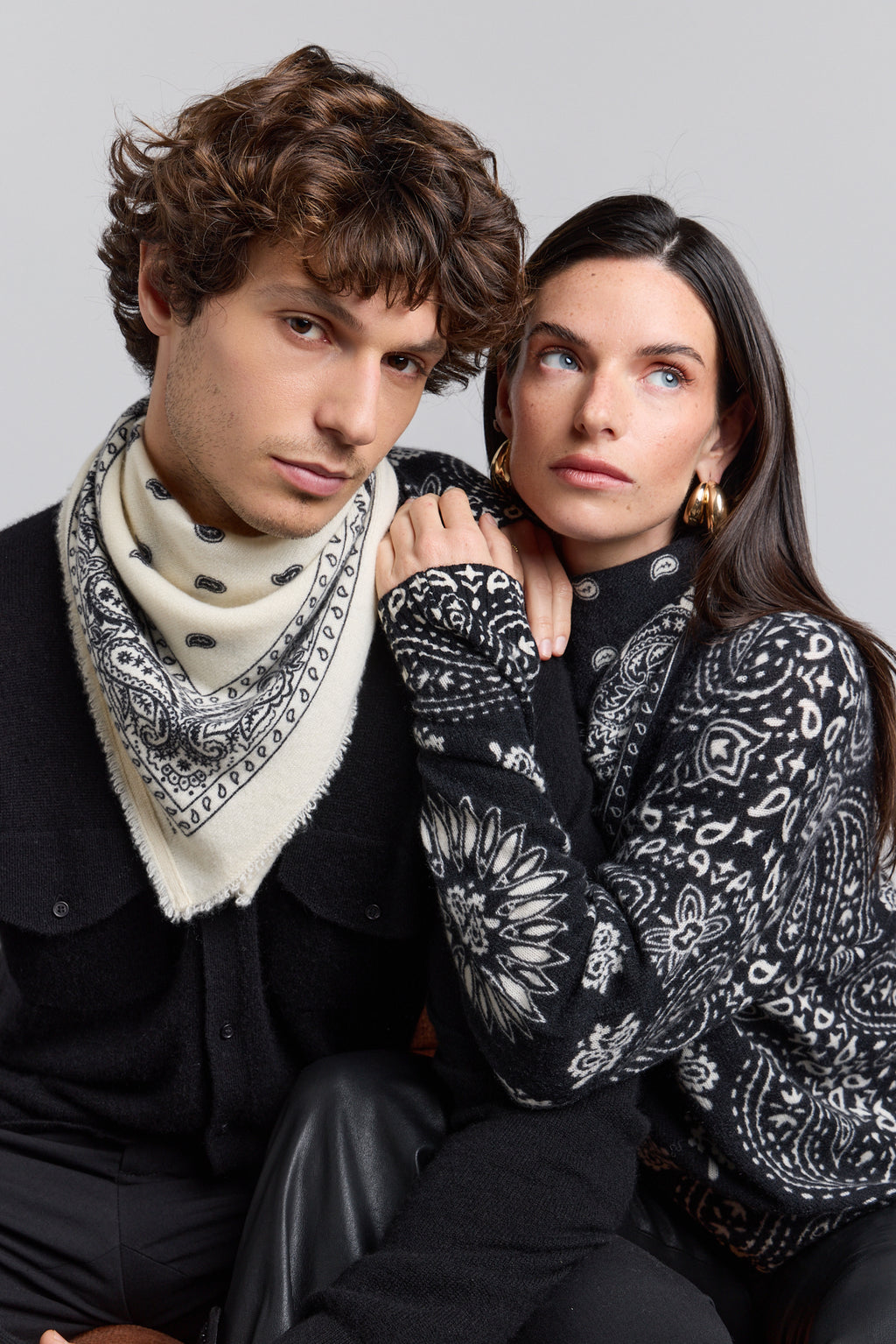 Pullover Bandana Presley - Noir Blanc - Femme - 100% Cachemire
