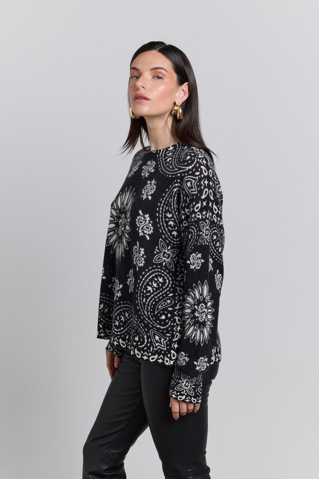Pullover Bandana Presley - Noir Blanc - Femme - 100% Cachemire