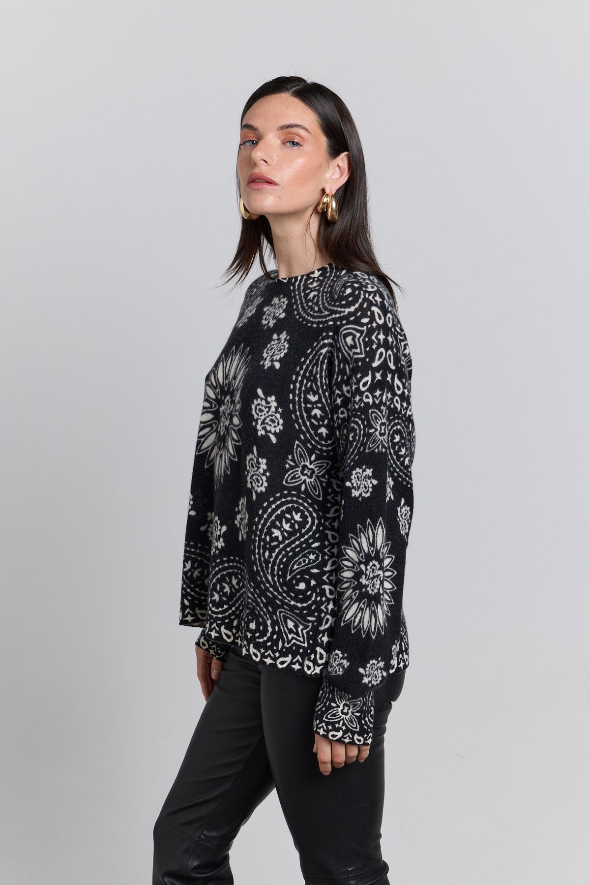 Pullover Bandana Presley - Noir Blanc - Femme - 100% Cachemire