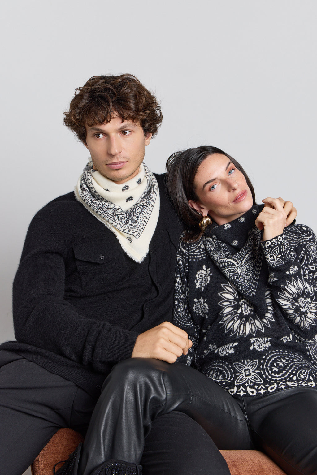 Pullover Bandana Presley - Noir Blanc - Femme - 100% Cachemire