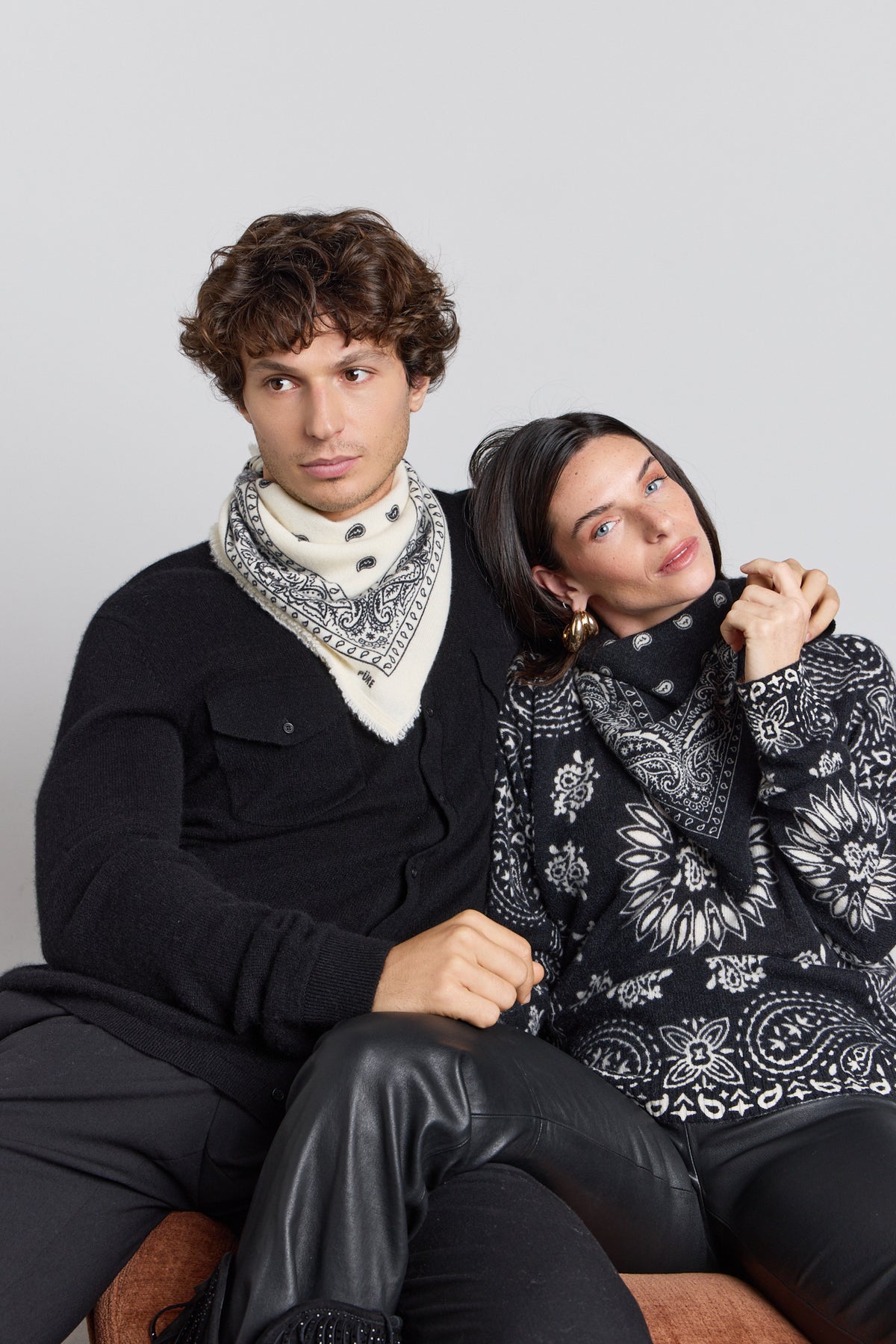 Pullover Bandana Presley - Noir Blanc - Femme - 100% Cachemire