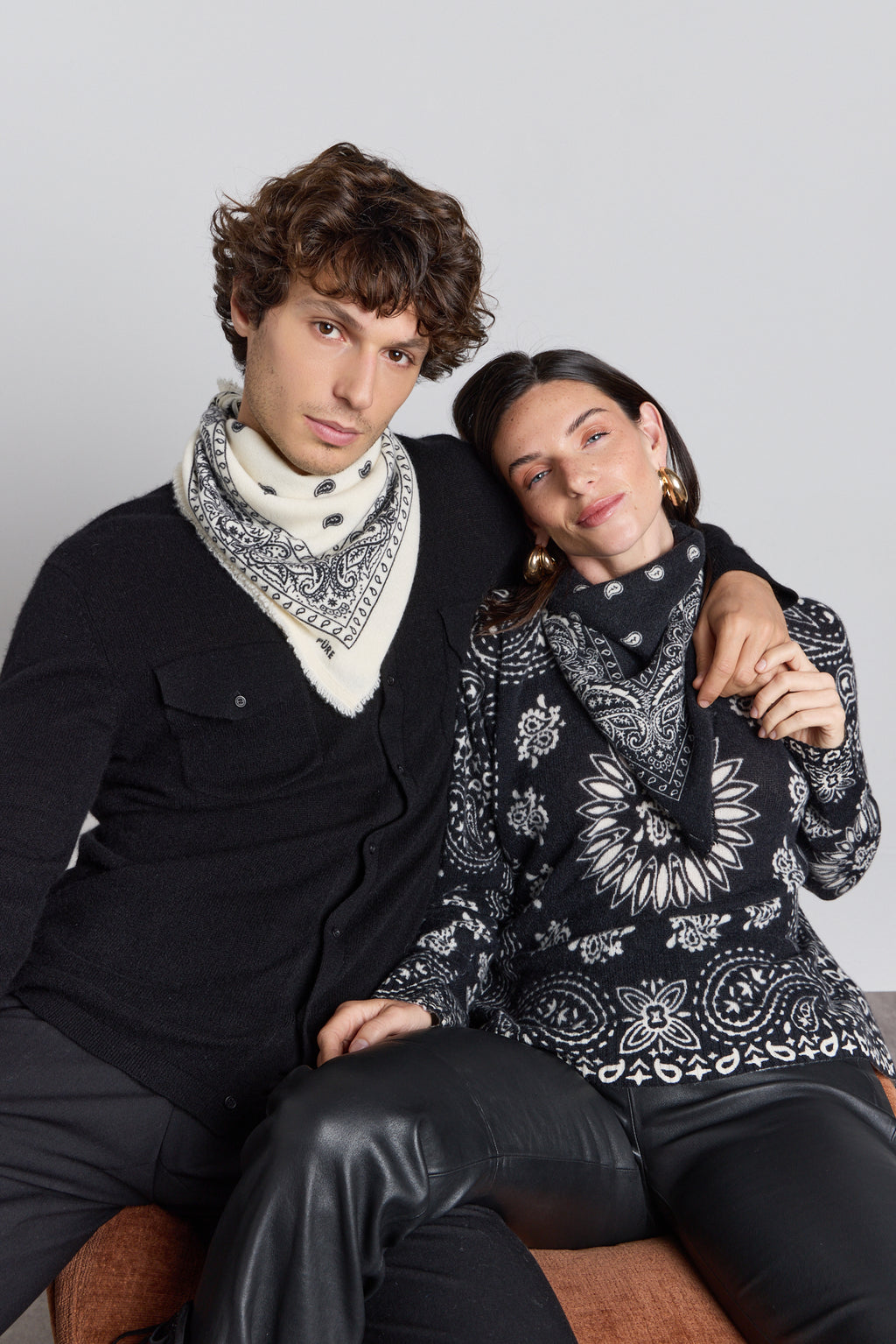 Pullover Bandana Presley - Noir Blanc - Femme - 100% Cachemire