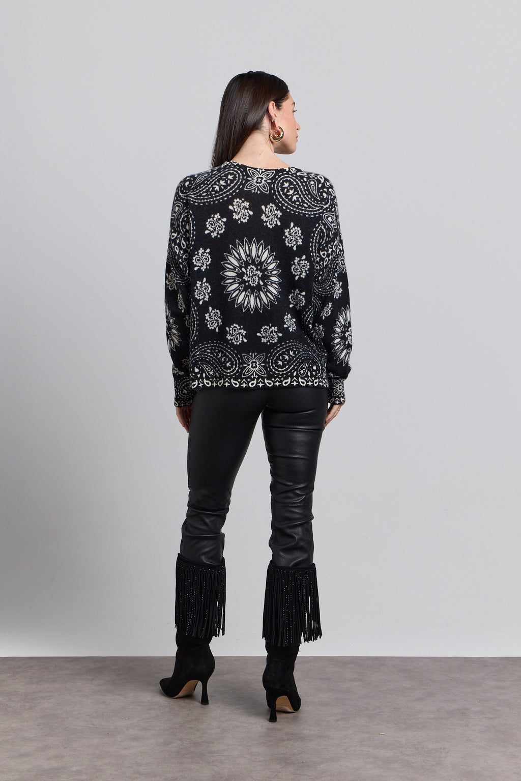 Pullover Bandana Presley - Noir Blanc - Femme - 100% Cachemire
